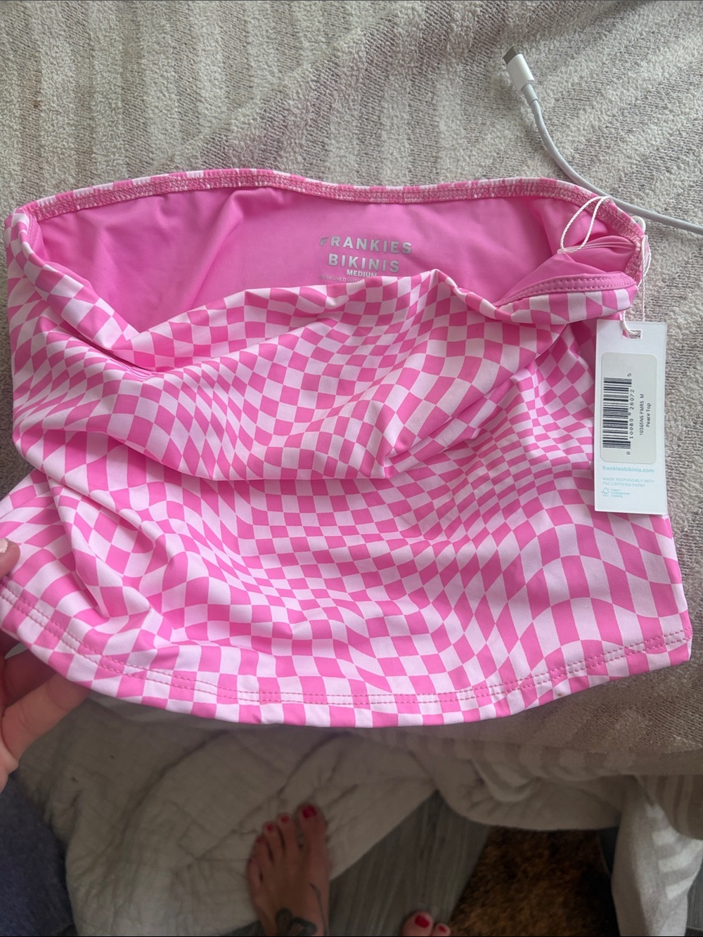 Frankie's Bikinis Pink Checkerboard Bandeau Crop Top